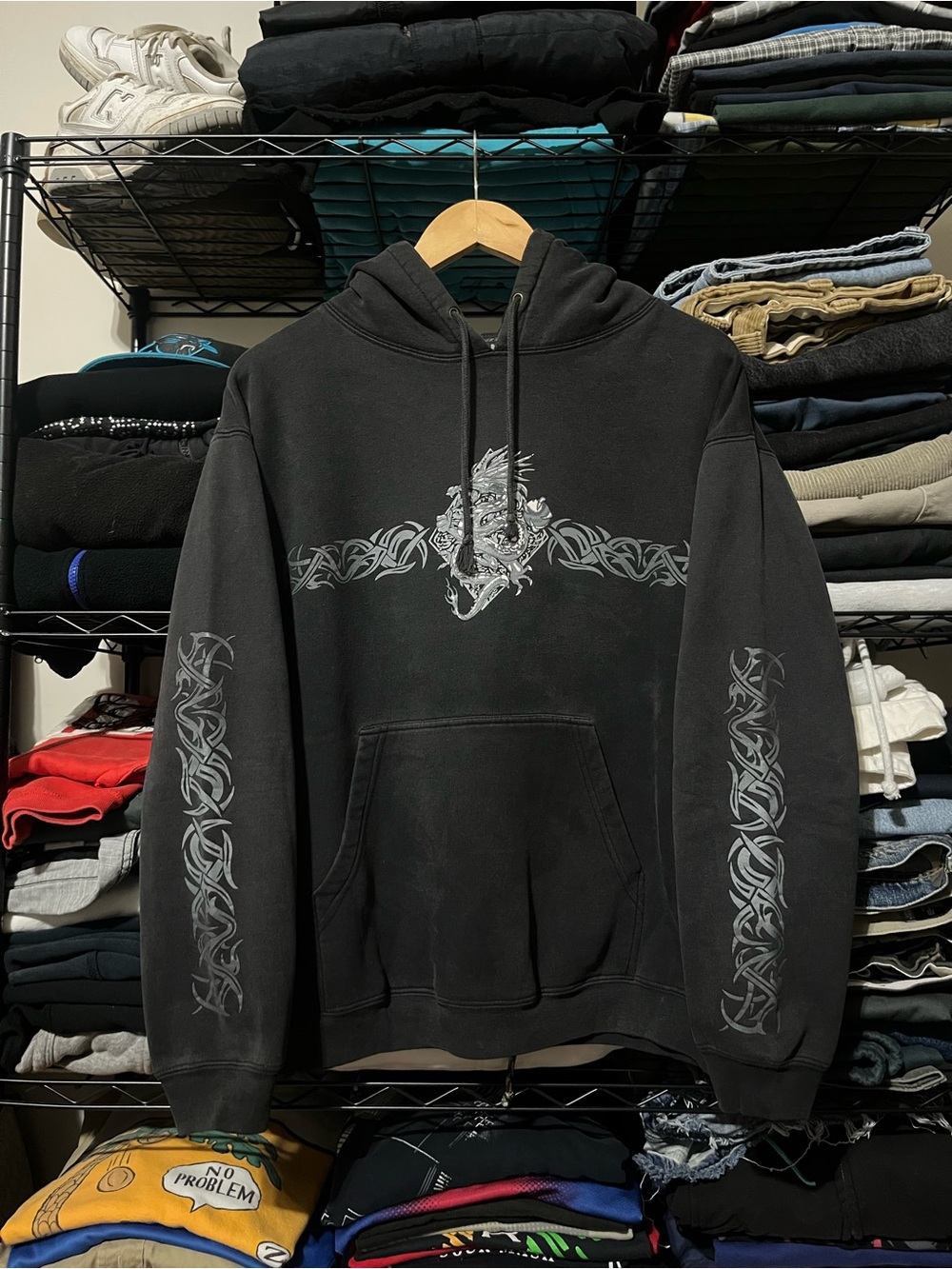 Black y2k Graphic Hoodie Sweatshirt - Men's Casual Pullover